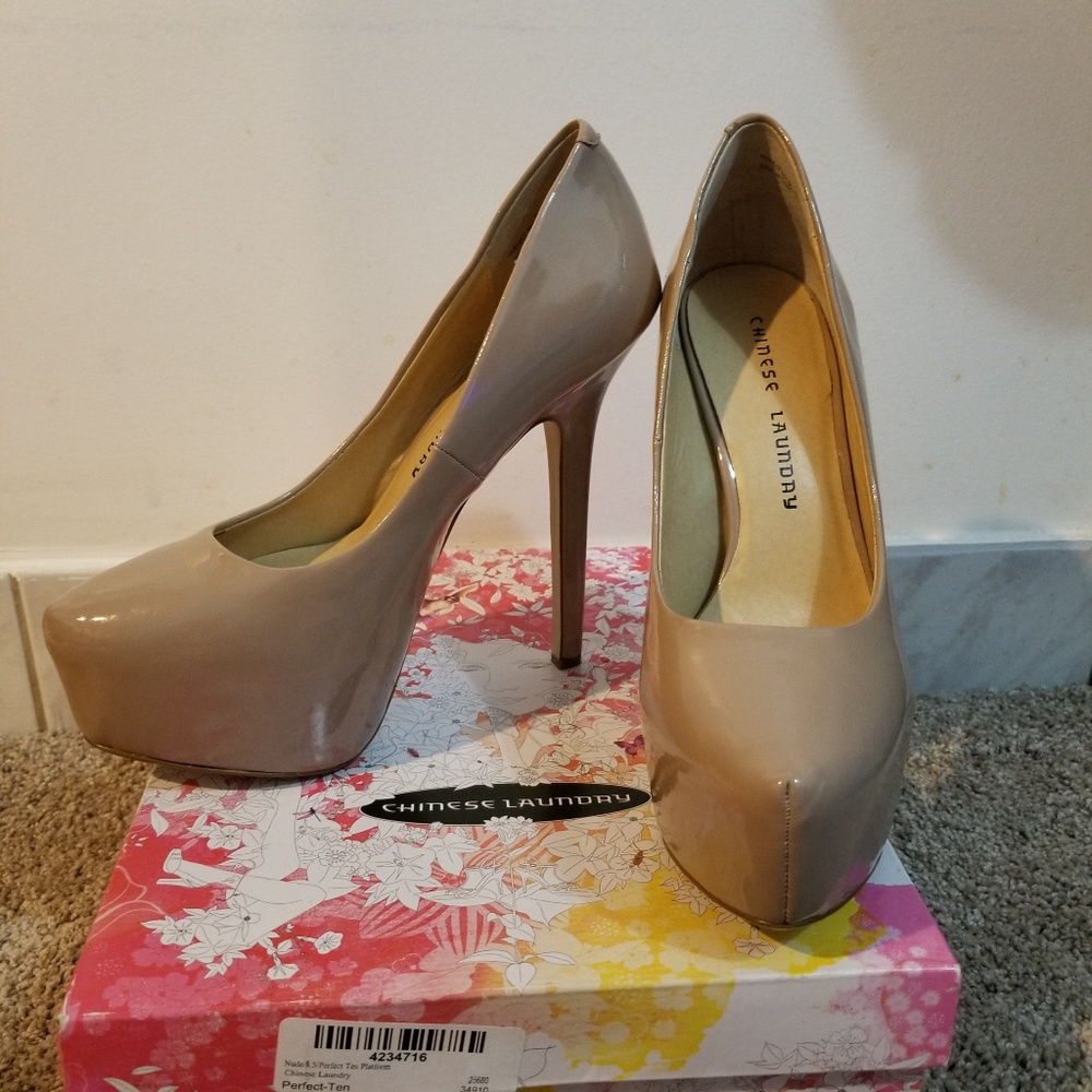 Chinese Laundry Perfect Ten platform pumps in patent nude